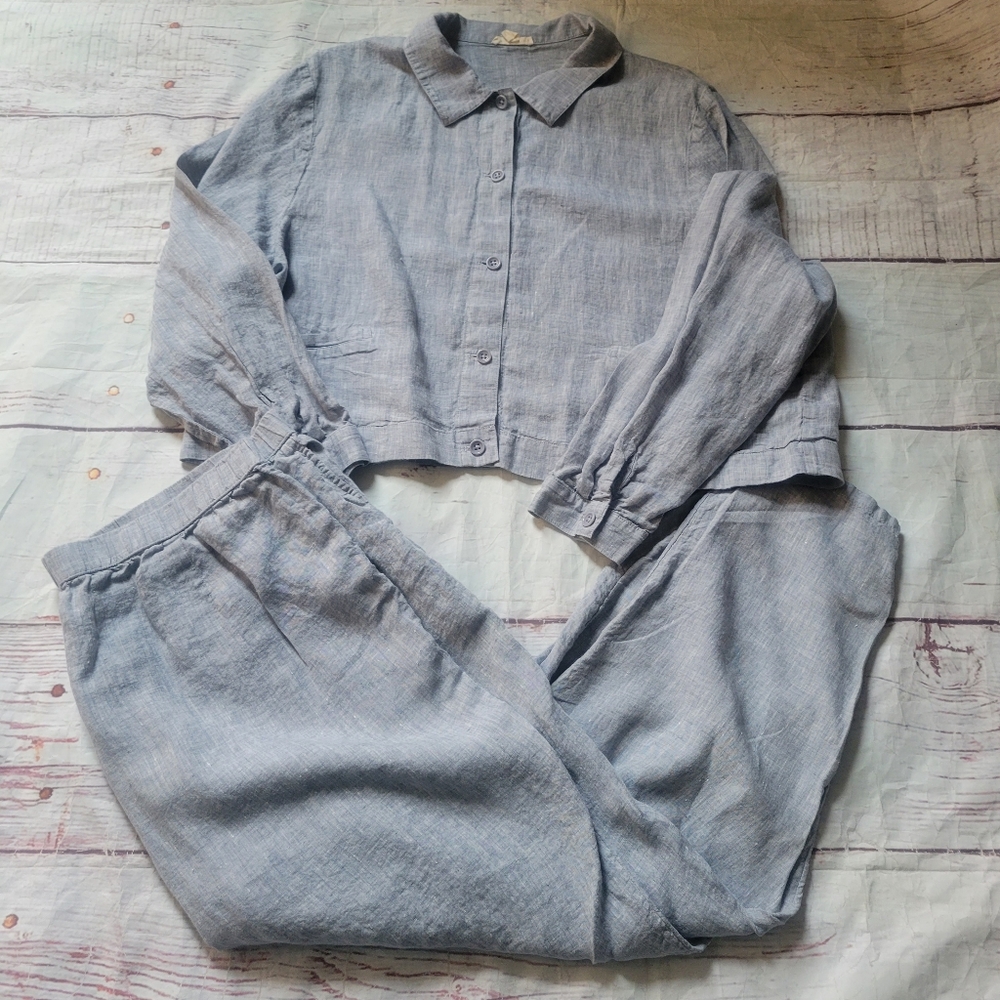 Eileen Fisher 2 Piece Linen Top and Pant Set